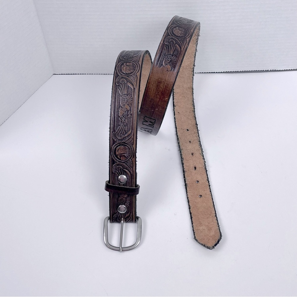 Men's Genuine Leather Hand Tooled & Embossed Eagle Themed Brown Belt Size 42